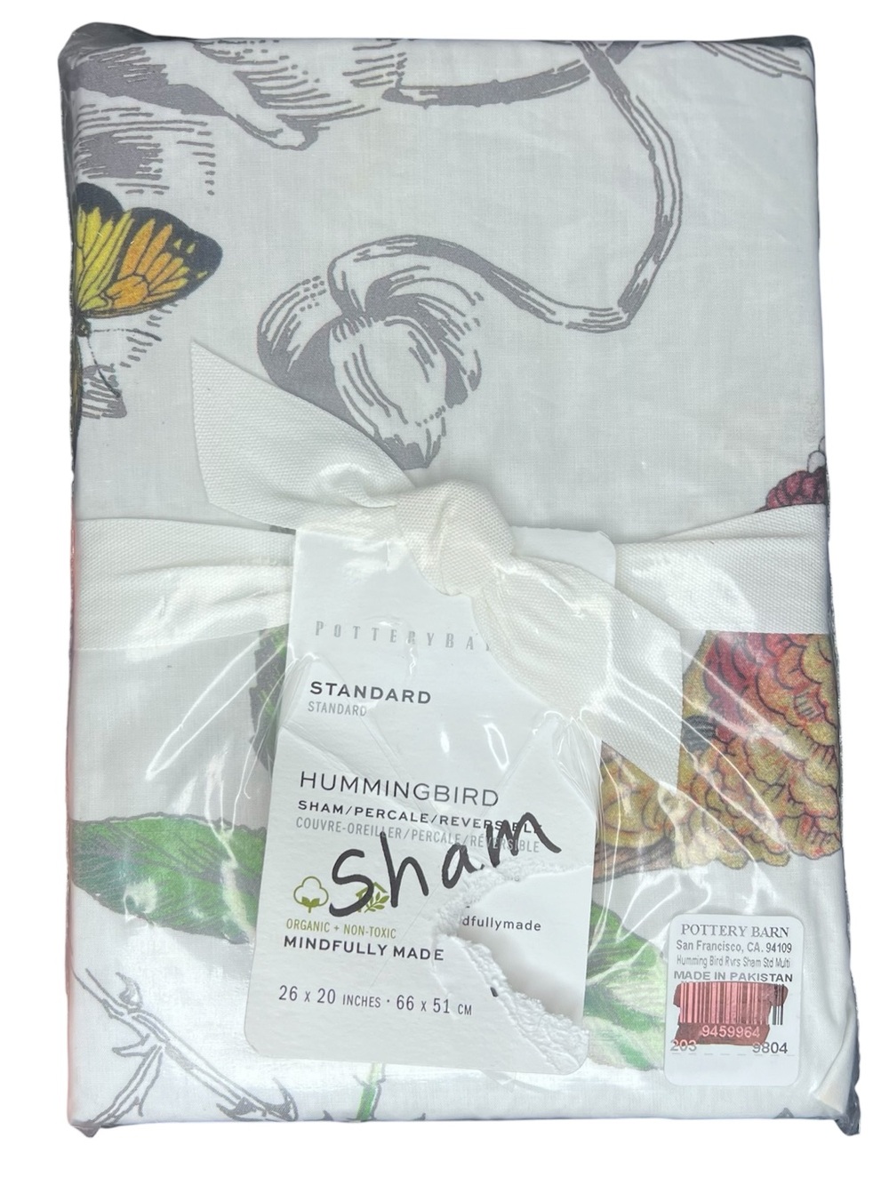 Pottery Barn Twin or Twin XL Hummingbird Sham Organic Cotton